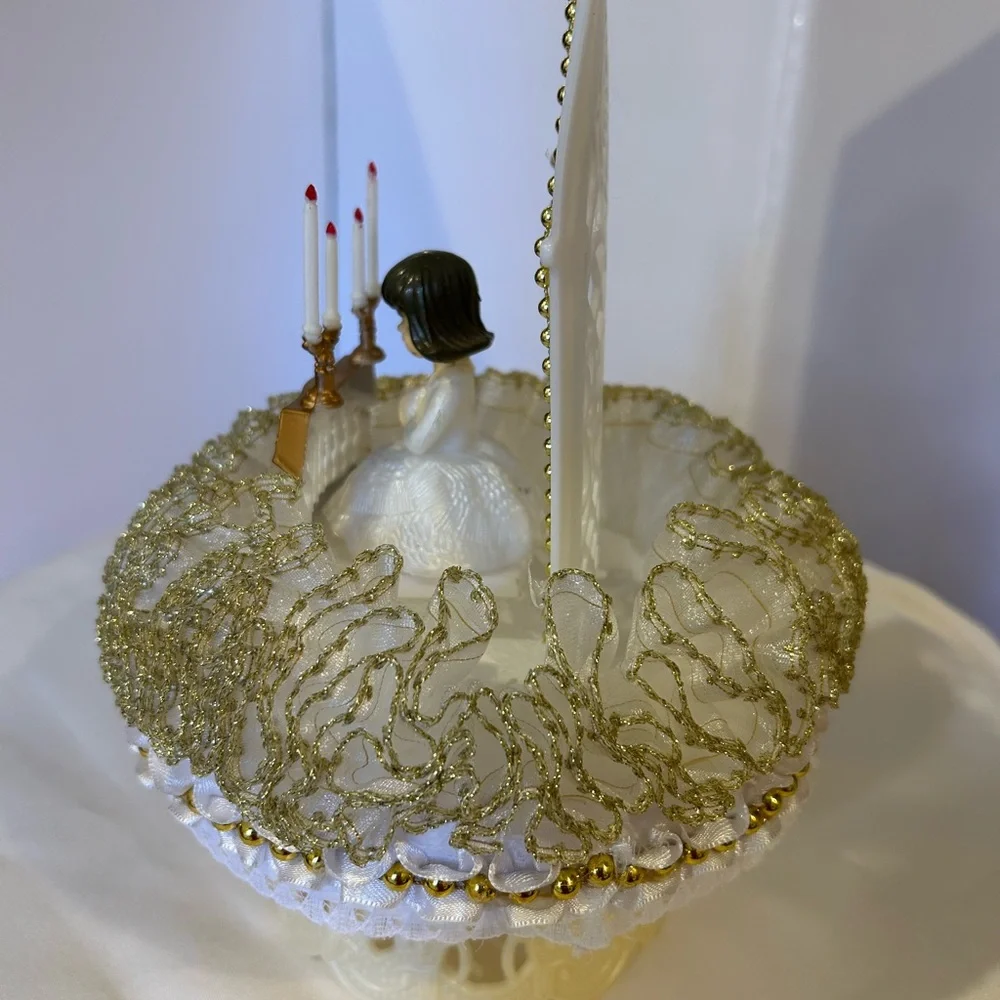 Elegant Gold and White Prayer Candle Holder